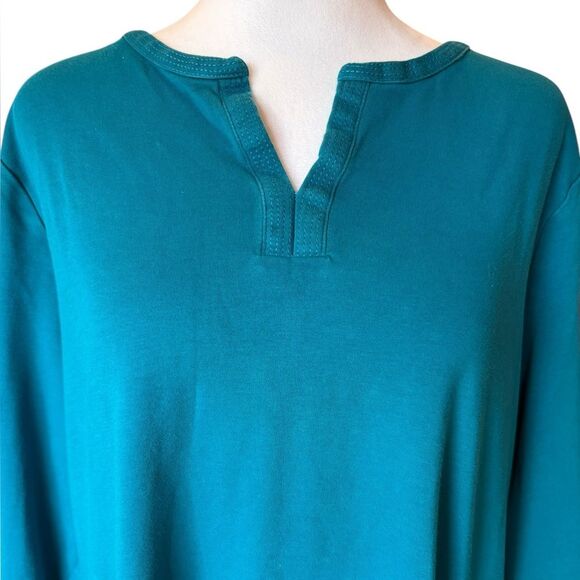 LL Bean Tee Shirt Three Quarter Sleeve Splitneck Teal Womens Size 2X Plus - Picture 5 of 10